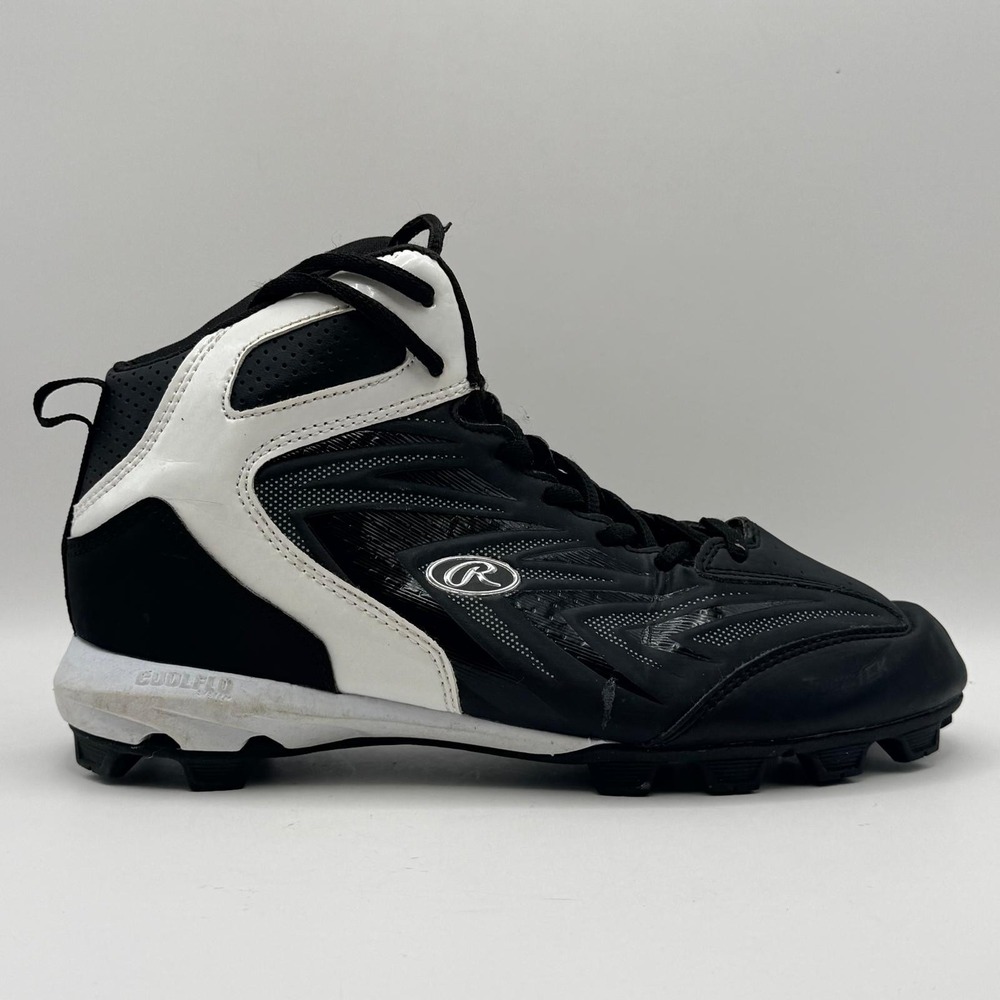 Rawlings Baseball Cleats Mid Black White Molded Size 6 Youths